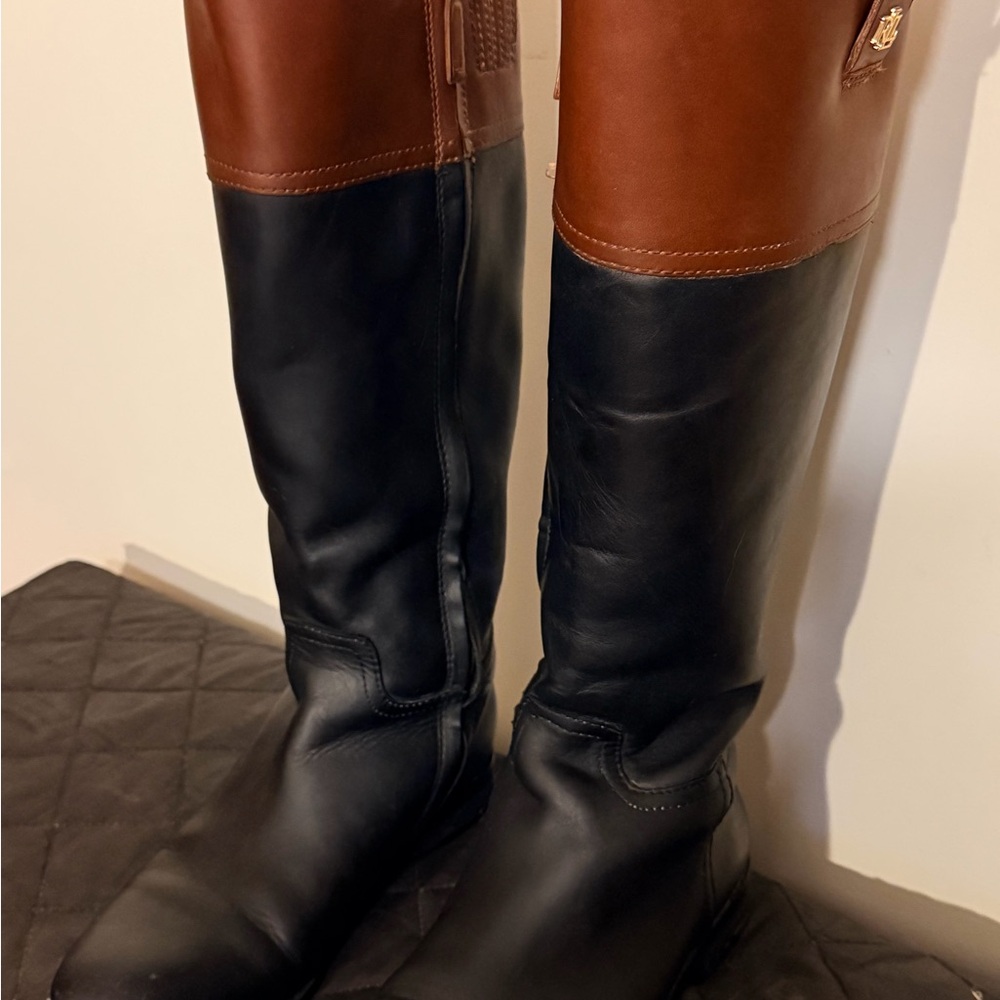 Lauren Ralph Lauren Black and Brown Over the Knee Boots